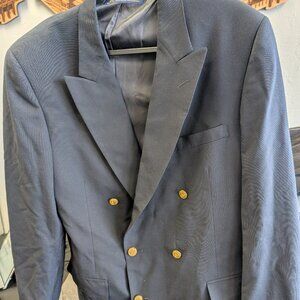 Brooks Brothers Double Breasted Peak Lapel Black Blazer Wool Made in USA 44 Long